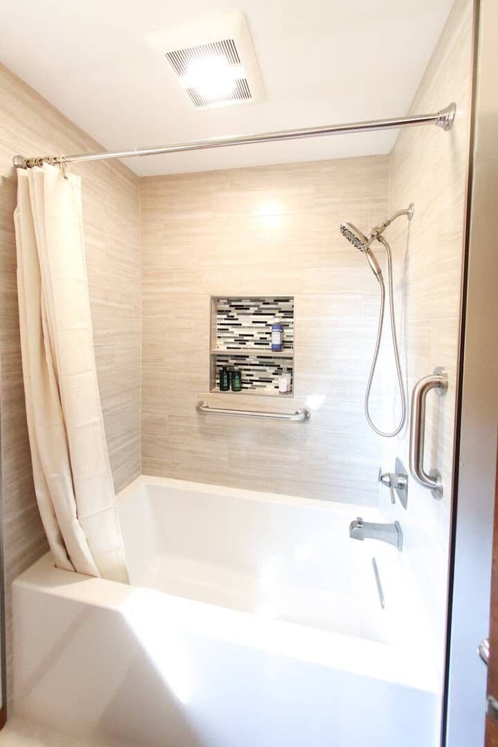 simple bathroom shower and tub