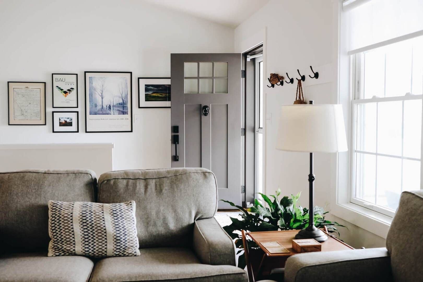 View of the front door from the living room